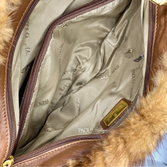 Paolo Masi Mink Fur Authentic NWOT Italian Shoulder Bag with Leather & Gold Trim - Picture 11 of 15